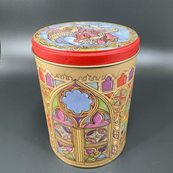 CAFFCO Tin Canister Container Storage Church Angel Dove Pattern Stacking Set 2 - Picture 7 of 15